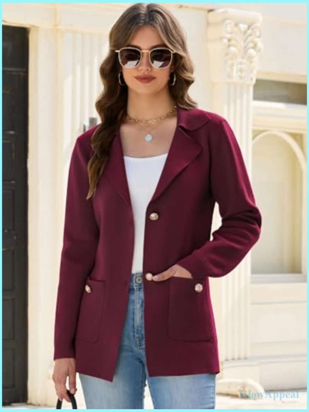 Lightweight Knit Blazer Long Sleeve Notch Lapel Open Front Pockets Business - Picture 2 of 6